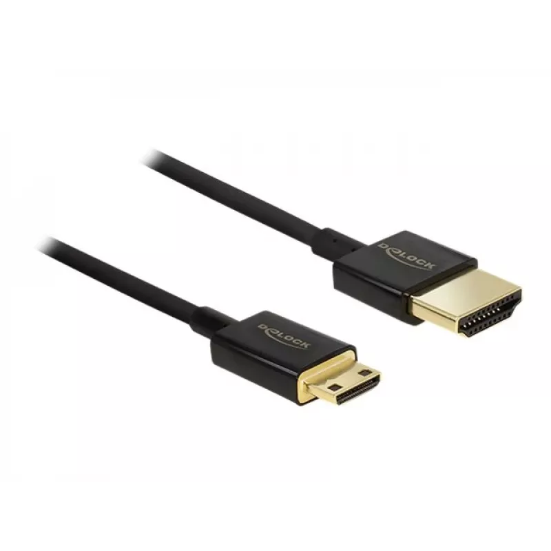 DeLOCK plāns Premium - Video/Audio/Tīkla kabelis - HDMI - 36 AWG - HDMI, 19 kontaktu (V) - uz - Mini-HDMI, 19 kontaktu (V) - 2,0m - Trīskārša izolācija - Melns (84778)