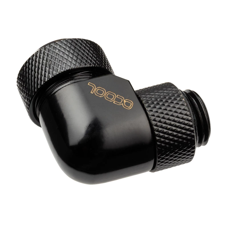 Alphacool Eiszapfen 13mm HardTube ieskrūvējams savienotājs 90° grozāms G1/4 - leņķa kompresijas savienotājs šķidrās dzesēšanas sistēmai - dziļi melns
