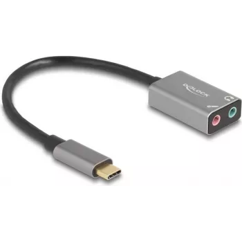 Ārējā USB audio karte DELOCK 67071 — 16 bitu, 48 kHz, 3,5 mm austiņu izeja, alumīnija korpuss, 0,15 m kabelis