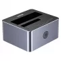 Doku stacija Unitek 51642 2,5 collu/3,5 collu SATA diskiem, USB-C 10 Gb/s, 2 nodalījumu, alumīnija