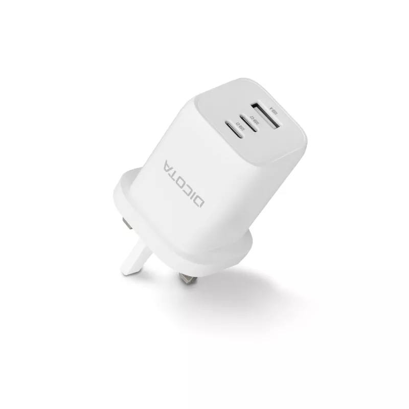 Dicota Barošanas bloks - kompakts, GaN - 65 W - 5 A - PD 3.0 - 3 izejas porti (2 x USB-C, USB)