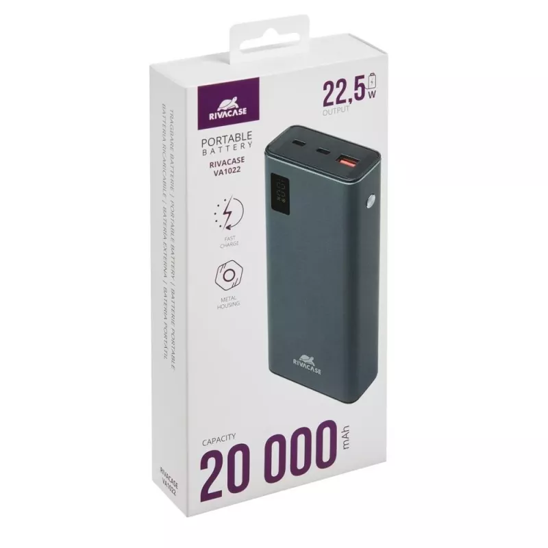 Ārējais akumulators Rivacase VA1022 20000 mAh USB pārnēsājams lādētājs