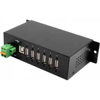 EXSYS EX-1596HMVS 6 portu USB 2.0 metāla centrmezgls ar 15KV ESD pārsprieguma aizsardzību (montāža uz DIN sliedes)