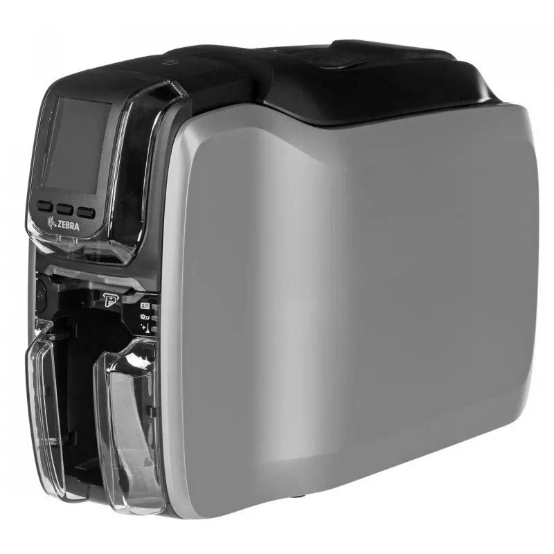 Plastikartes printeris Zebra ZC300 — Krāsu sublimācija/Termiskā pārnese, 300x300 DPI, LCD, 100 lapu padevējs, Ethernet, Sudraba/Melns