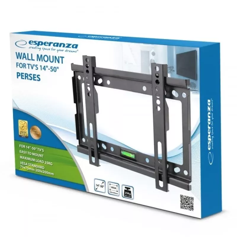 TV sienas stiprinājums Esperanza PERSES 35,6–127 cm (14 collu–50 collu) ekrāniem, VESA 75x75–200x200, maks. 25 kg, melns