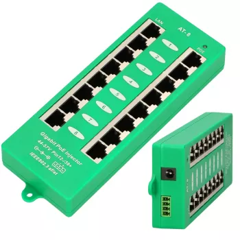 Extralink Gigabit PoE inžektors 8 portu aktīvais, 8 porti Gigabit 802.3at/af, režīms A