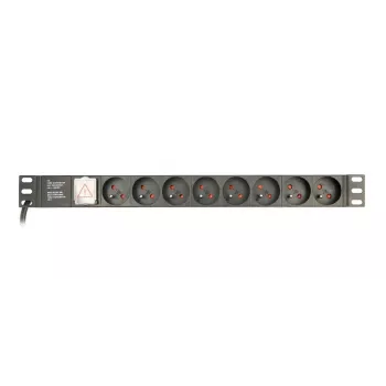 Strāvas sadales bloks Gembird EG-PDU-014-FC14, 8 maiņstrāvas rozetes, C14 ieeja, 3 m kabelis, 1U alumīnija korpuss, 10 A, 3680 W