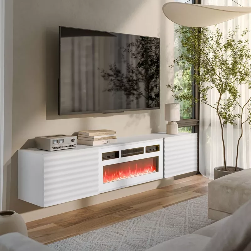 Cama RTV skapis TULA 183x35x37 balts matēts + balts mantelpiece