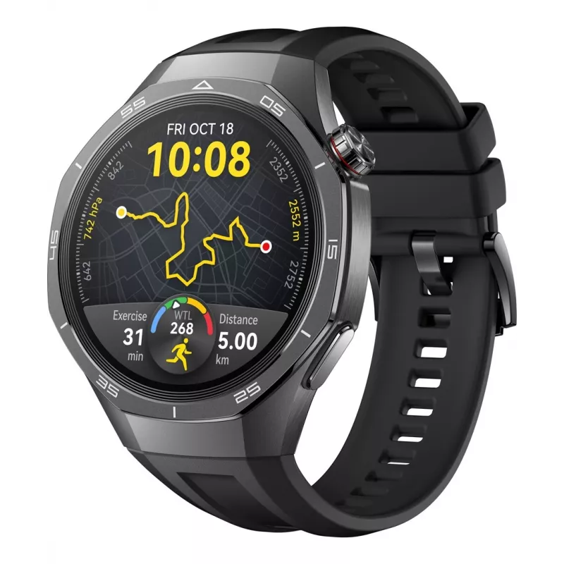 Viedpulkstenis HUAWEI WATCH GT5 Pro 46mm — 1,43 collu AMOLED, GPS, 524 mAh, titāna korpuss, melna siksniņa