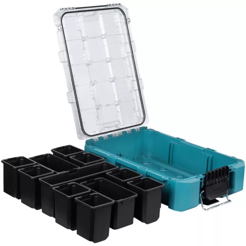 MAKTRAK Organizer deep M, instrumentu kaste zila/caurspīdīga, caurspīdīgs vāks