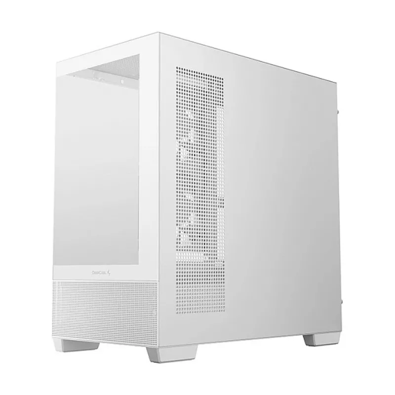 PC Midi Tower korpuss DeepCool CG380 3F WH — Balts, 235×437×451 mm, atbalsta 2,5 collu/3,5 collu, apakšā novietots barošanas bloks, 3x 120 mm ventilatori iekļauti