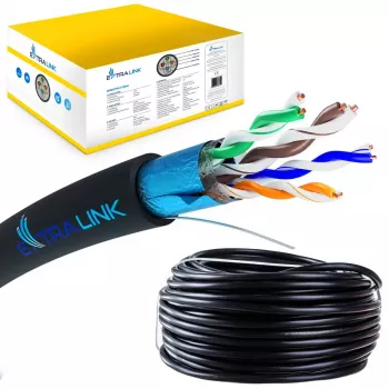 Tīkla kabelis Extralink vītā pāra CAT5E FTP (F/UTP) V2 āra 305 M melns