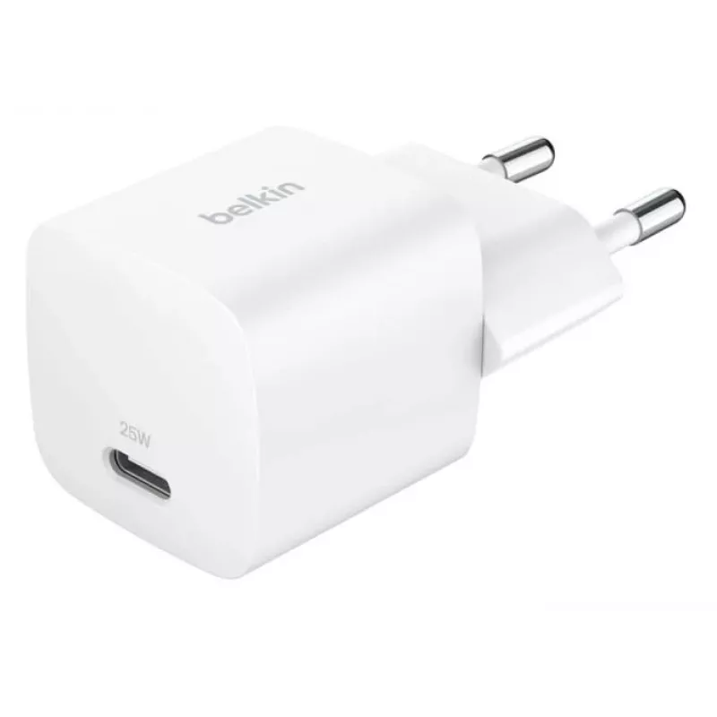 Lādētājs Belkin BoostCharge 25W USB-C PD (iekštelpu maiņstrāva) Balts — pārnēsājamām spēļu konsolēm, viedtālruņiem, planšetdatoriem