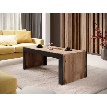 Kafijas galds Cama Meble MILA 120x60x50 cm Wotan ozola virsma, melns rāmis