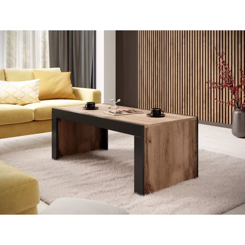 Kafijas galds Cama Meble MILA 120x60x50 cm Wotan ozola virsma, melns rāmis