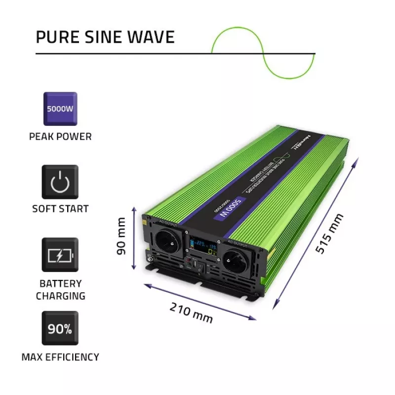 Qoltec Monolith strāvas adapteris Auto 5000 W zaļš