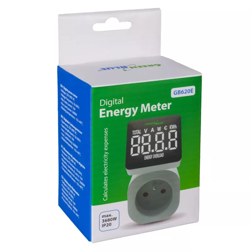 Enerģijas vatmetrs GreenBlue GB620E tīklam 220V, maks. 16A, iespraužams jaudas/enerģijas monitors
