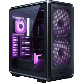 PC Case Cooler Master MasterFrame 500 Mesh Midi Tower — Melna ar caurspīdīgu sānu, atbalsta ATX/EATX, 2x200 mm priekšā, 1x120 mm aizmugurē