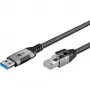 Ethernet kabelis USB-A 3.2 Gen1 spraudnis > RJ-45 spraudnis, LAN adapteris melns/sudraba, 10 m, pīts tekstila apvalks