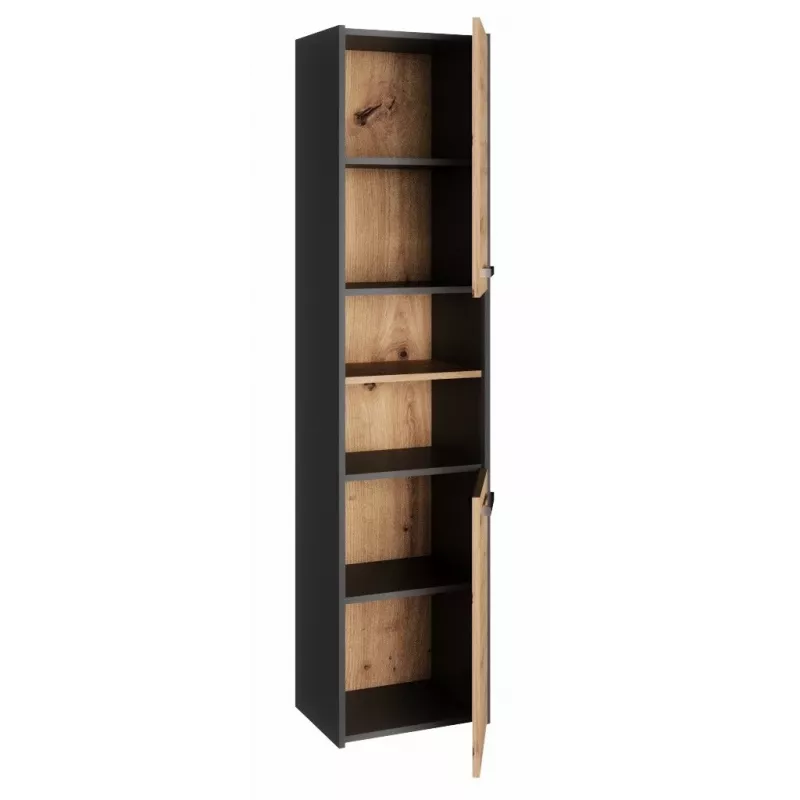 Vannas istabas glabāšanas skapis top e shop S40 ANTRACYT/ARTISAN, brīvstāvošs, 400×300×1700 mm, 6 plaukti, 2 durvis
