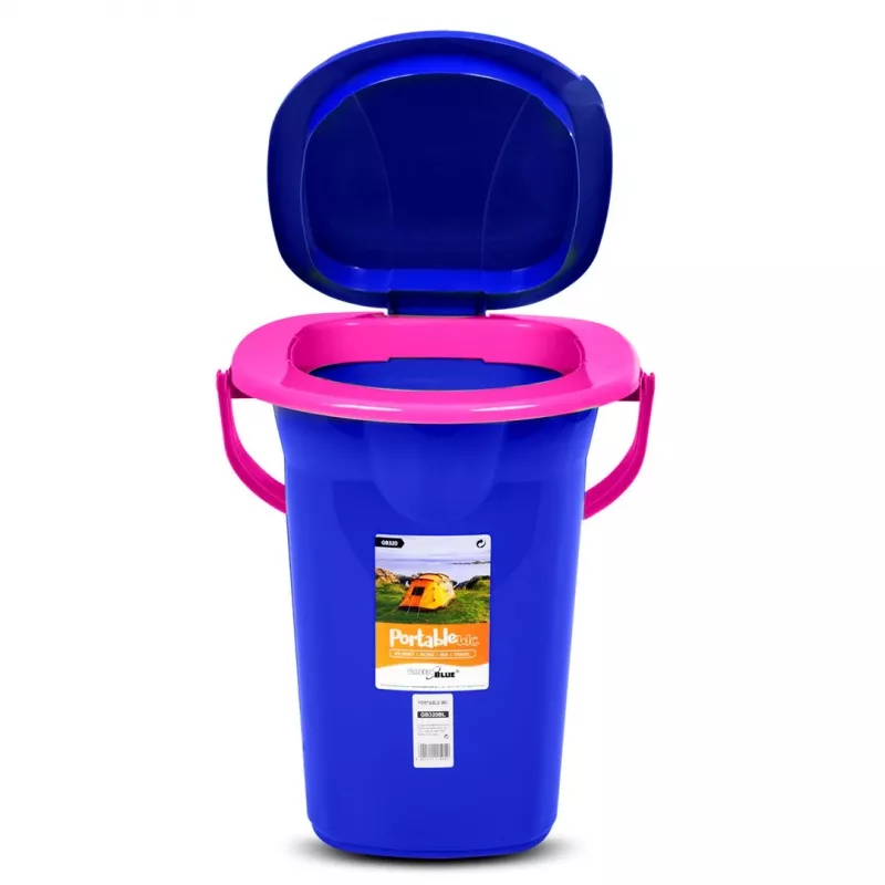 GreenBlue GB320BR 19L pārnēsājams kempera tualetes spainis ceļojumu festivāliem ar rokturi noņemamu sēdekli - tumši zils un rozā