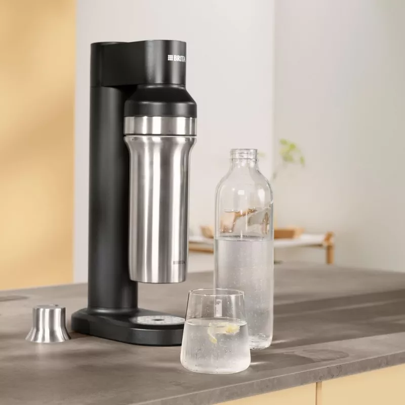 Karbonizēšanas pudele BRITA 118426 – 1 L stikla pudele ar nerūsējošā tērauda vāciņu, 287 mm augstums, 2 gab. iepakojumā