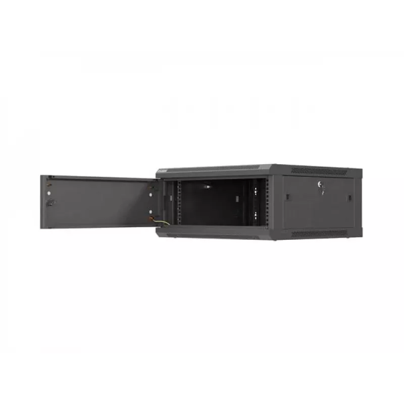 Pie sienas montējams 19 collu tīkla skapis LANBERG 4U 600×600 mm, melns