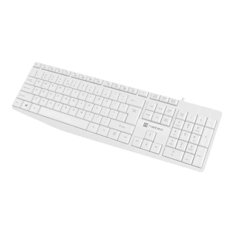 Vadu pilnizmēra tastatūra NATEC NAUTILUS NKL-1951, 105 taustiņi, US International QWERTY, balta, USB, 1,8 m
