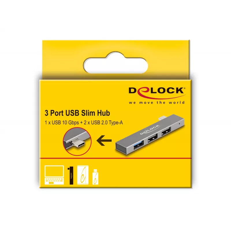DeLOCK 3 portu plāns USB centrmezgls USB Type-C 10 Gbps 2 x USB 2.0