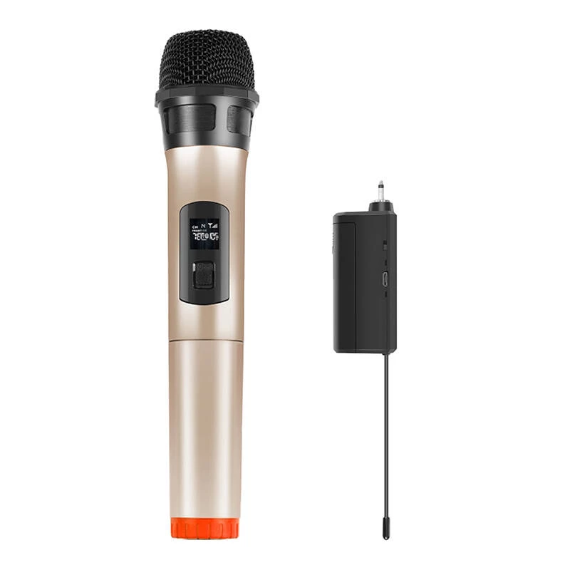 PU628J UHF bezvadu dinamiskais mikrofons ar LED displeju (zelts)