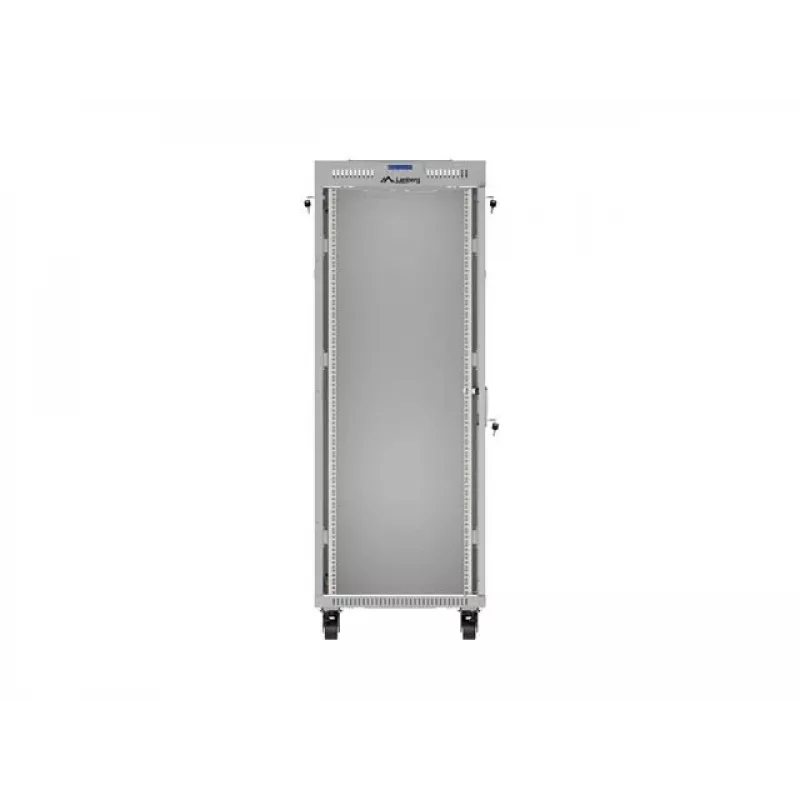 19 collu 32U LANBERG stāvošais rack skapis 600×800 mm pelēks ar stikla durvīm un LCD (plakanais iepakojums)