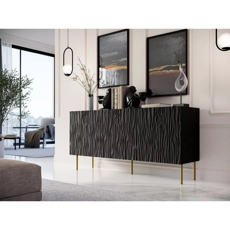 Kumode cama meble JUNGLE 1520×405×745 mm matēti melna ar zelta kājām, skaidu plāksne