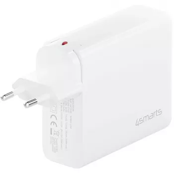 Iekštelpu maiņstrāvas ātrais lādētājs 4smarts 545200 — 200 W, 4× USB-C, 100–240 V, 1,5 m kabelis, balts