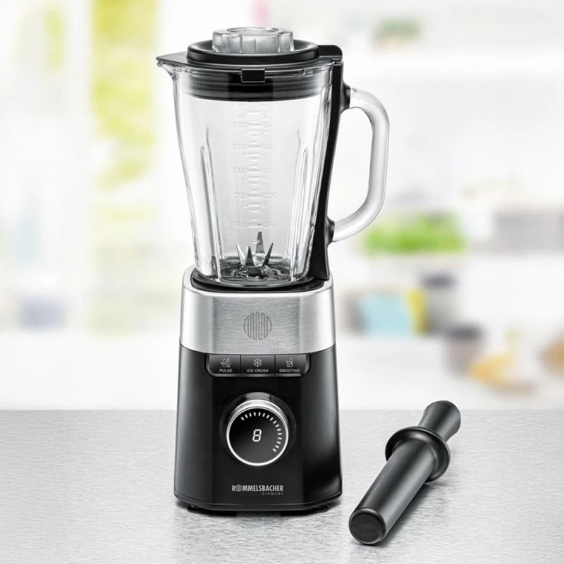 Galda blenderis Rommelsbacher MX 1260 — 1200 W, 1,5 L, melns/nerūsējošais tērauds