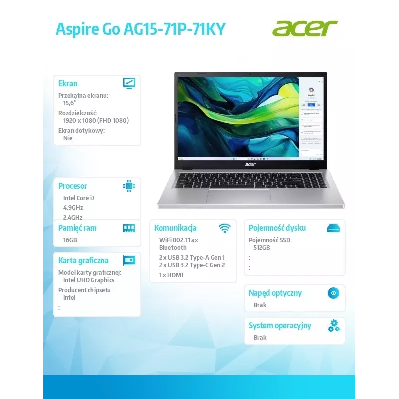 Acer Aspire 15.6 inch klēpjdators i7-13620H 16GB 512GB FHD W11P