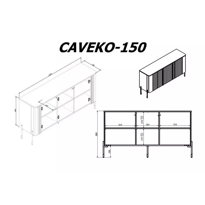 Cama VERA kumode 150x40x80 melns matēts