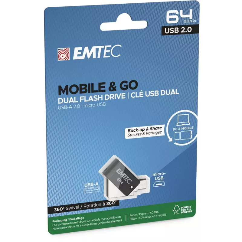 USB zibatmiņa Emtec 64 GB USB Type-A Micro-USB T260B