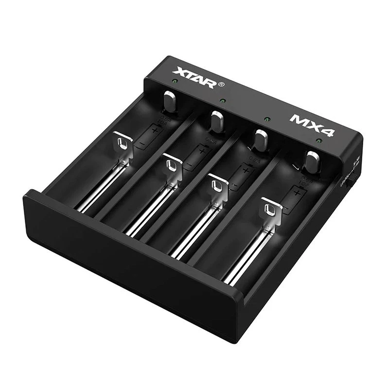 Baterijas lādētājs XTAR MX4 4 vietu universāls Li-ion NiMH USB-C, melns, atbalsta 4 baterijas