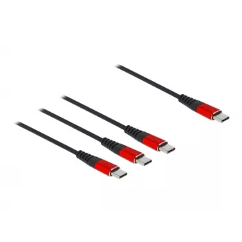 USB uzlādes kabelis DeLOCK 3 vienā USB Type-C uz 3 x USB Type-C 1 m melns/sarkans
