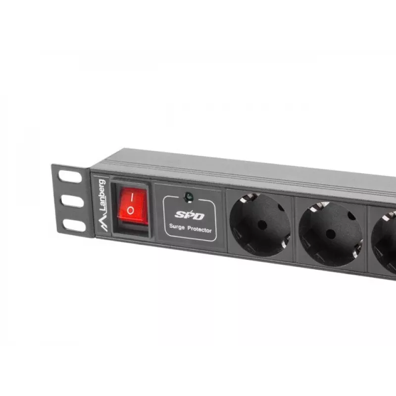 Lanberg | Strāvas sadales bloks (PDU) 19 collu 1U 10A 2M 7X Schuko kontaktligzdas | PDU-07F-0200-IEC-BK