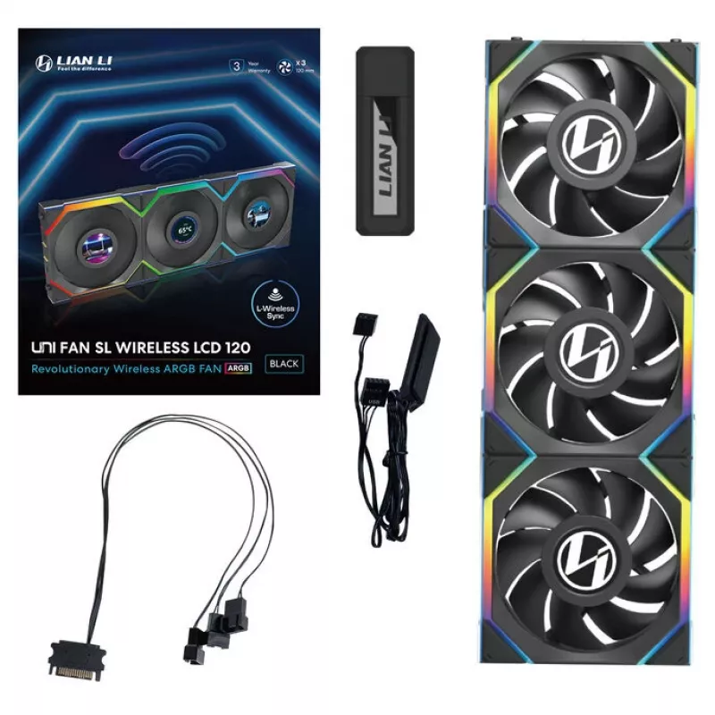 Fan Lian Li UNI FAN SL Wireless LCD 120 Melns 3 pcs