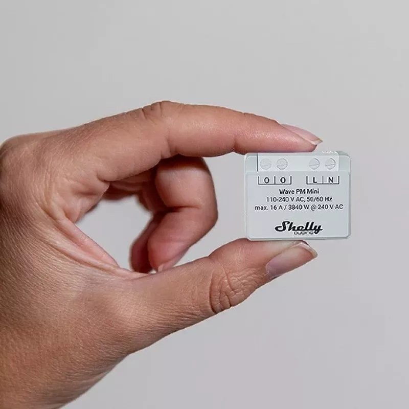 Viedais slēdzis Shelly Qubino Wave PM Mini pelēks, bezvadu, 110–240 V, 16 A, 24–30 V līdzstrāva, 868,4 MHz