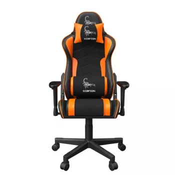 Spēļu krēsls GEMBIRD GC-SCORPION-04X melni oranžs, ergonomisks dizains, regulējama sēdpozīcija, augsta atzveltne