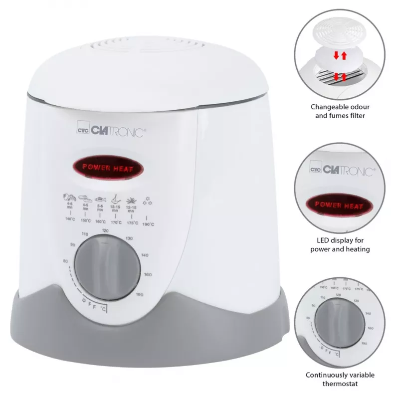 Clatronic FFR 2916 Viena 1 L Brīvi stāvoša 900 W Fritēze Pelēka, Balta