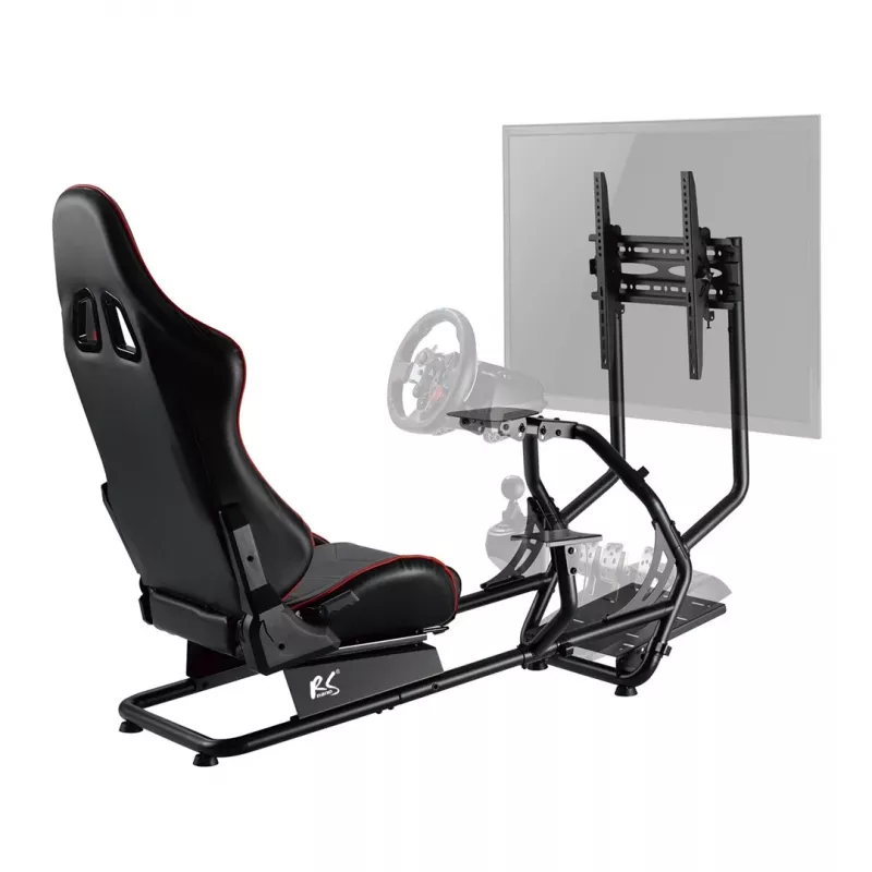 NanoRS RS160 spēļu krēsls, sacīkšu simulatora statīvs 3-in-1, PC, konsolēm, spēlētājiem, sintētiskās ādas pārklājums, stūres statīvs, TV kronšteins līdz 50 inch, maks. VESA 400x400