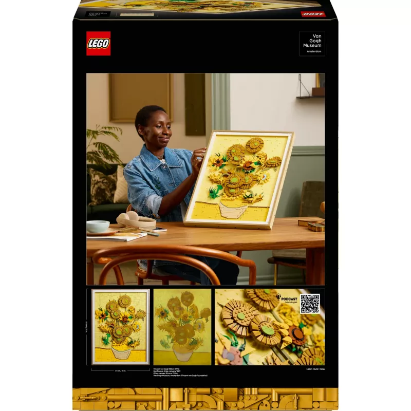 Sienas mozaīkas komplekts LEGO Art Vincent van Gogh Saulespuķes 3D mozaīkas sienas mākslas komplekts 2615 detaļas 540×410×50 mm
