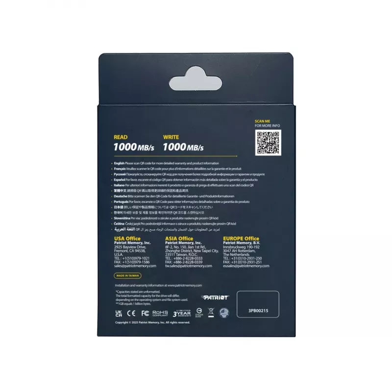 Ārējais SSD PATRIOT TRANSPORTER Lite 1TB (USB 3.2 Gen 2, 1000 MB/s, alumīnijs, USB-C)