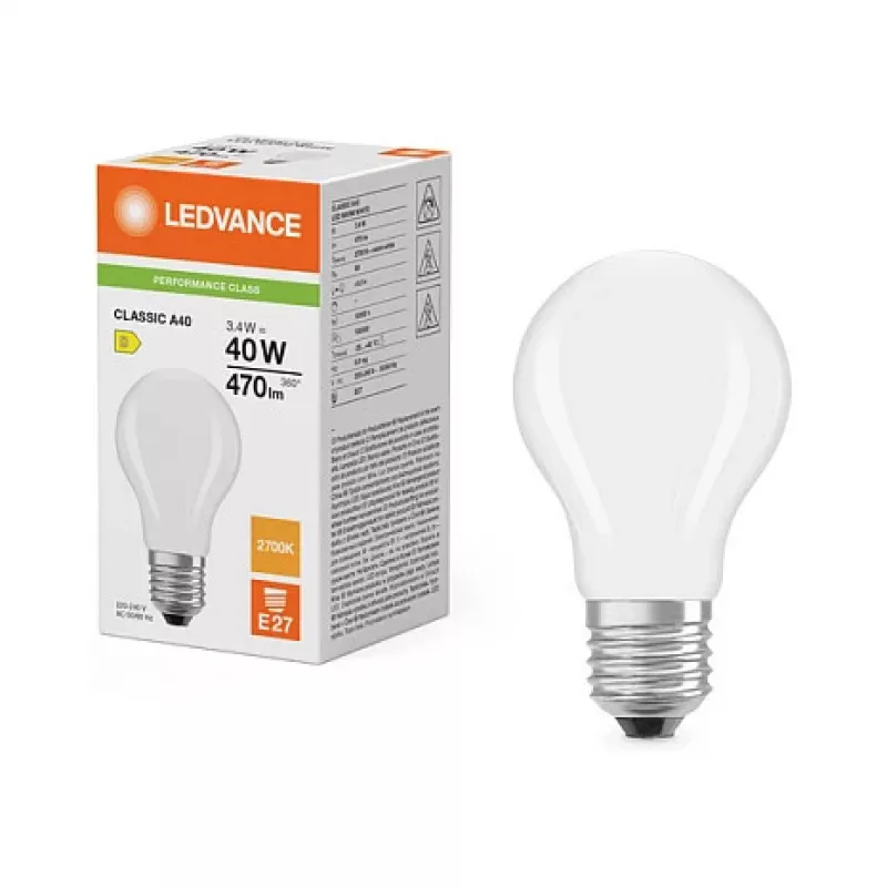 Osram LED Classic A 40 Filament P 3.4W 827 Matēta E27 LED spuldzes, klasiska bumbierveida