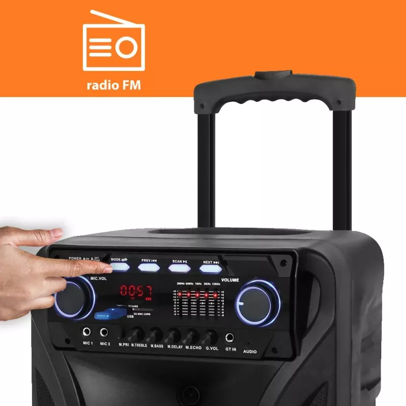 Pārnēsājams karaoke skaļrunis MANTA SPK5021PRO 20W, 12 collu zemfrekvences skaļrunis, 80W RMS, Bluetooth, baterija līdz 5h, SD/USB, mikrofona un ģitāras ieejas