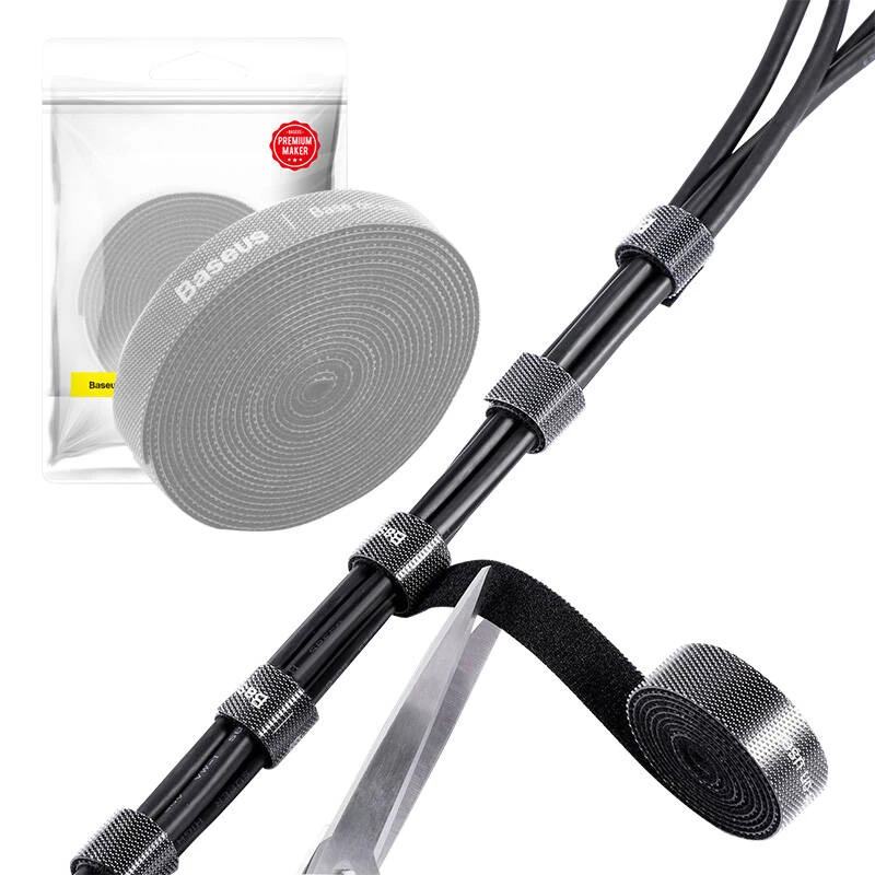 Kabeļu piederums Baseus ACMGT-F0G — Velcro siksna, 3 m garums, pelēka